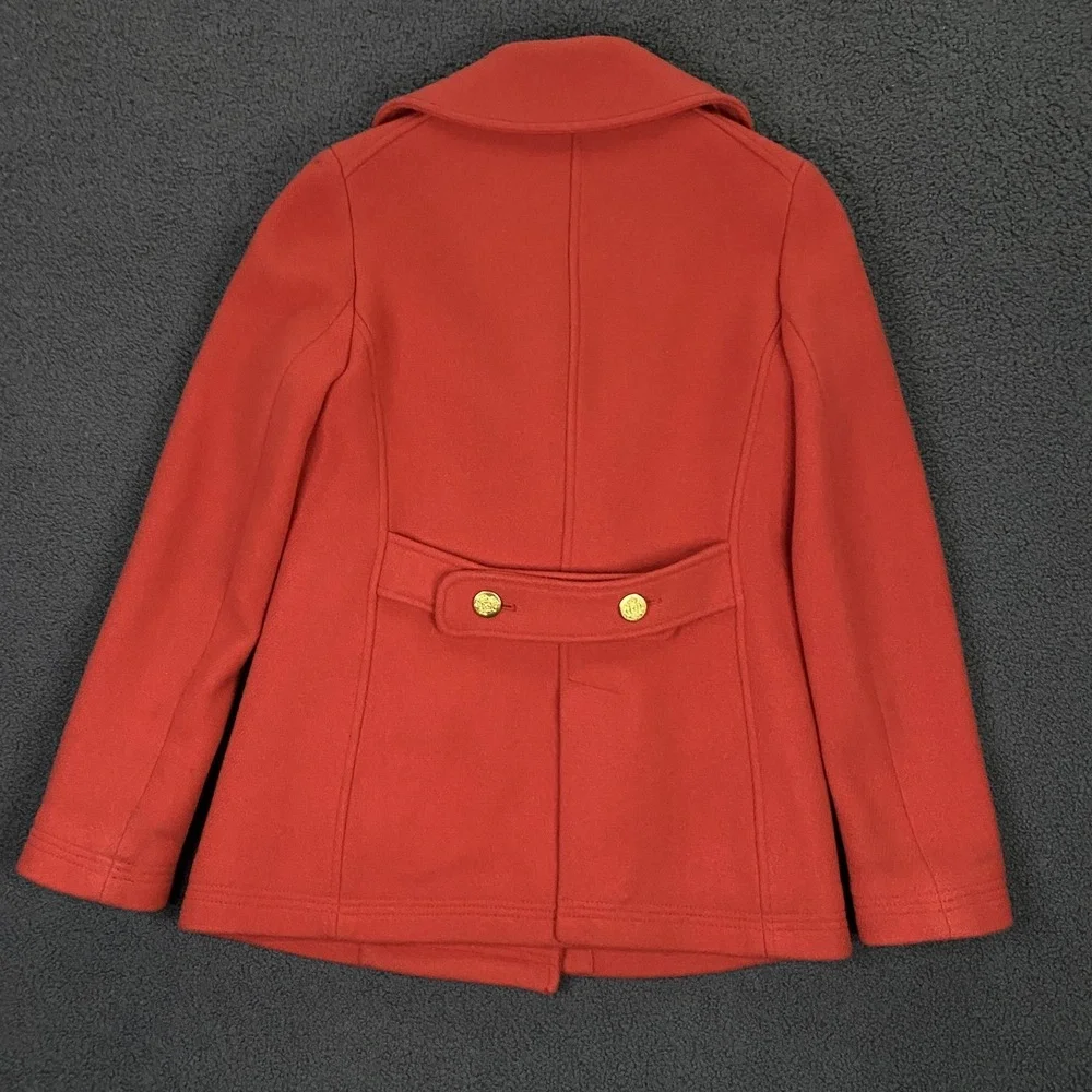 J Crew Coat Womens 4 Orange Stadium Cloth‎ Peacoat Nello Gori Gold Buttons